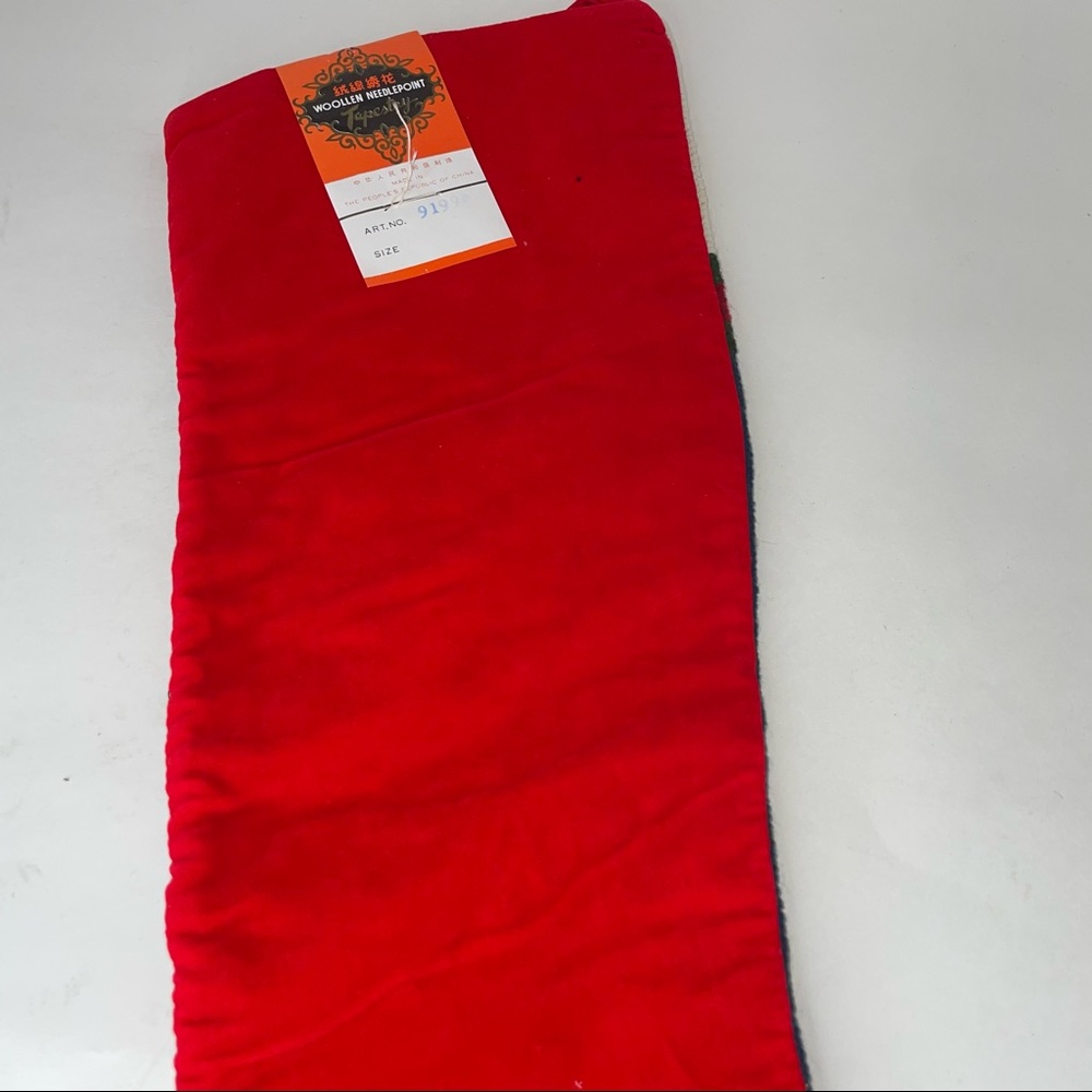 Vintage Christmas Stocking Santa Wool Needlepoint Cotton Backing - Picture 3 of 13